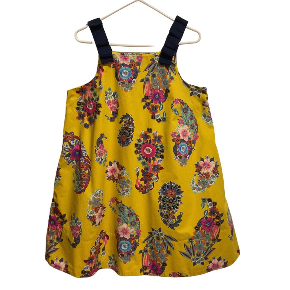 Maeve Anthropologie Sunniva Floral Shift Dress Pleated Ribbon Straps Yellow